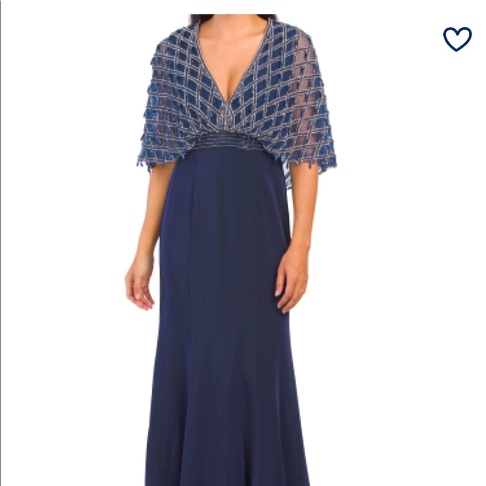 MAC DUGGAL beaded cape overlay gown